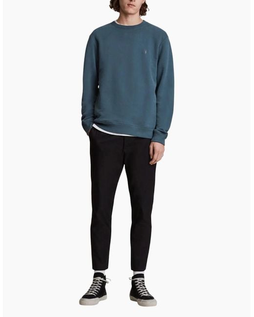 AllSaints Blue All Saints Reven Sweatshirts Crew Neck Casual Cotton Pullover Winter Jumper for men