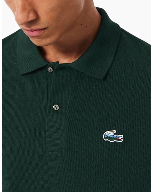 Lacoste Green Polo Shirts Classic Fit Landscape Crocodile Pique Golf Polo Shirt for men