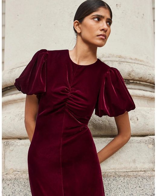 Ro&zo Red Jessie Plum Velvet Puff Sleeve Dress
