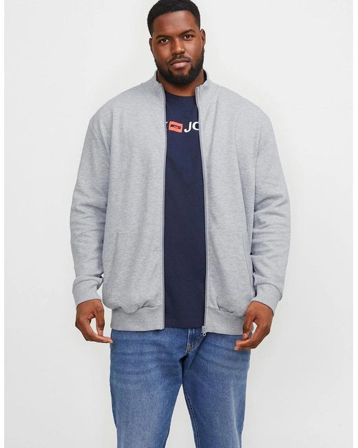 Jack & Jones Blue Paulos Solid Patterned Zip Neck Ribbed Cuff Sweat Jacket for men
