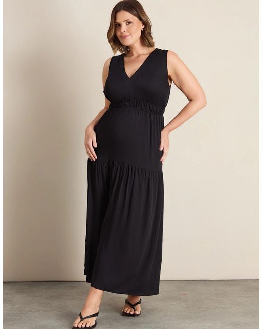 Live Unlimited London Black Tiered Sleeveless Maxi Dress