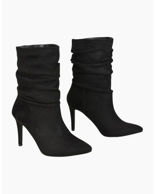 XY London Black Ladies Velma Ruched High Stiletto Heel Ankle Boots