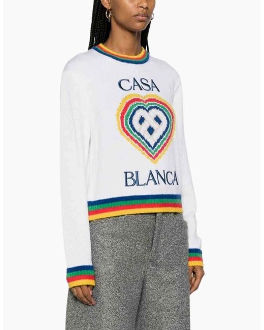 Casablanca White Heart Casa Brand Jumper Knitwear