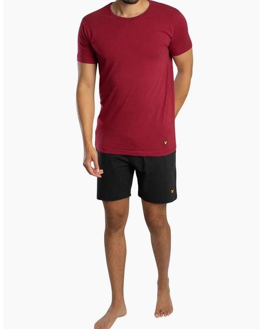 Lyle & Scott Red Charlie T-Shirt & Shorts Lounge Set, Burgundy for men