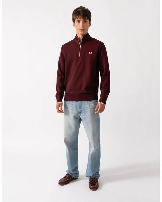 Fred Perry Red Half Zip Sweatshirt for men