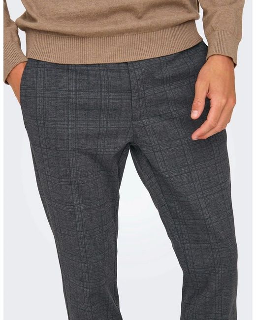 ONLY Blue Plaid Slim Five Pocket Chinos for men