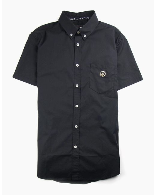 Love Moschino Blue Short Sleeve Shirt Pocket Badge for men