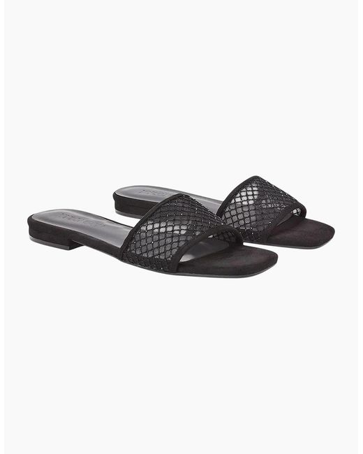 XY London Black Ladies Gabrielle Diamante Open Toe Flat Sliders