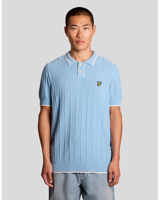 Lyle & Scott Blue Tipped Pique Knitted Polo Shirt for men
