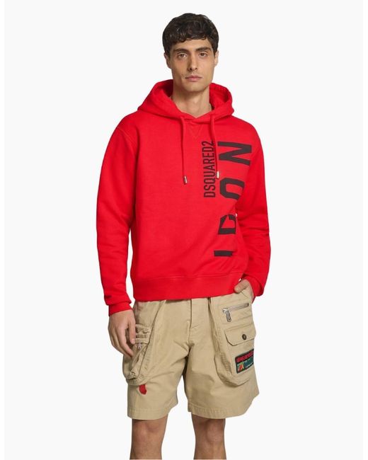 DSquared² Red Hoodie Large Icon Logo for men