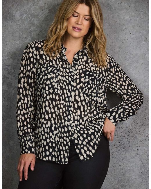 Live Unlimited London Black Animal Print Patch Pocket Shirt