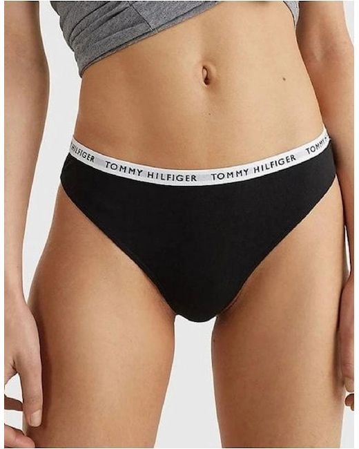 Tommy Hilfiger Black 3-Pack Logo Waistband Thongs