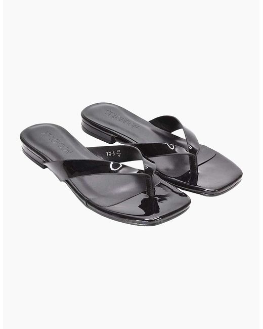 XY London Black Ladies Rio Patent Thong Strap Square Flip Flops