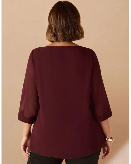 Live Unlimited London Purple Burgundy Cowl Neck Overlay Top