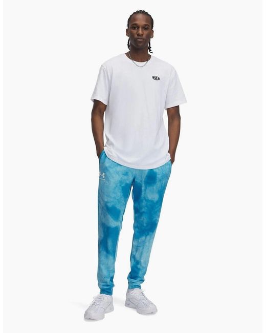 Under Armour Blue Rival Terry Tie Dye Patterned Joggers for men