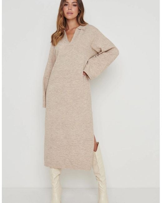 Pretty Lavish Natural Cas Collared Knit Dress
