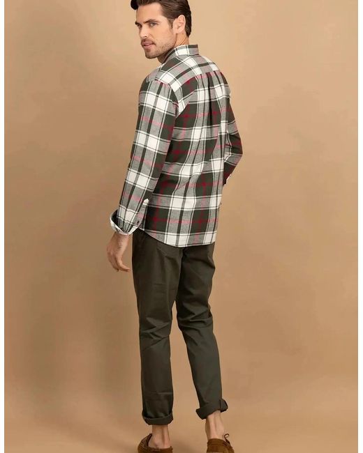 Fynch-Hatton Gray Premium Flannel Large Check Button Down Shirt Dark Ivy for men