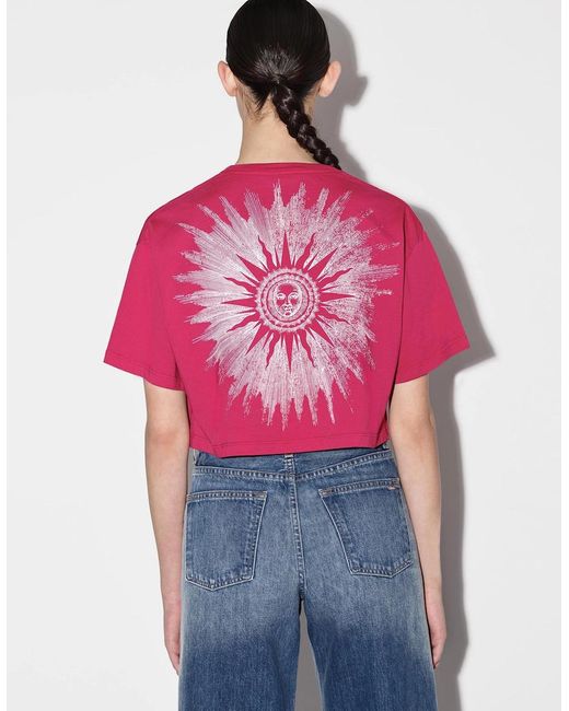 Amiri Pink Sun Cropped Tee Fuchsia