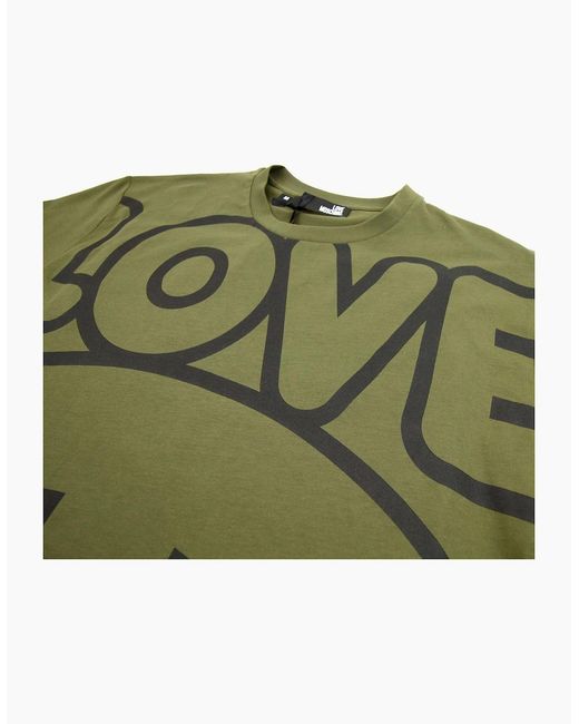 Love Moschino Green Love Peace Cotton T-Shirt Khaki for men