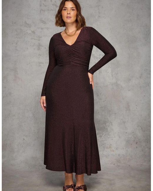 Live Unlimited London Brown Bronze Sparkle Ruched Jersey Maxi Dress