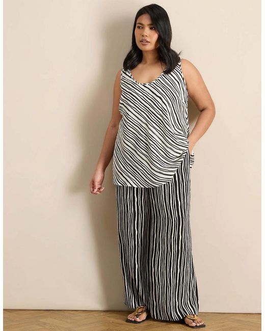 Live Unlimited London Gray Stripe Wide Leg Elasticated Waist Trouser