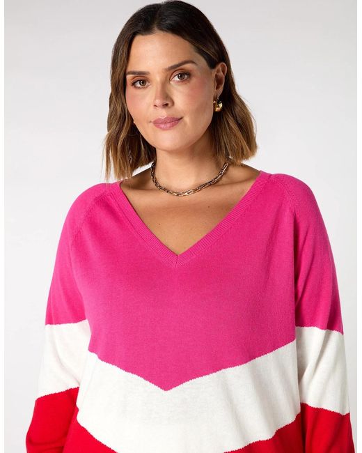 Live Unlimited London Red Knitted V-Neck Relaxed Jumper