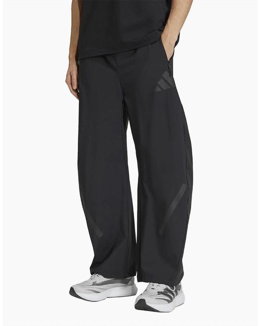 Adidas Black Z.N.E. Solid Patterned Wide Track Pants for men