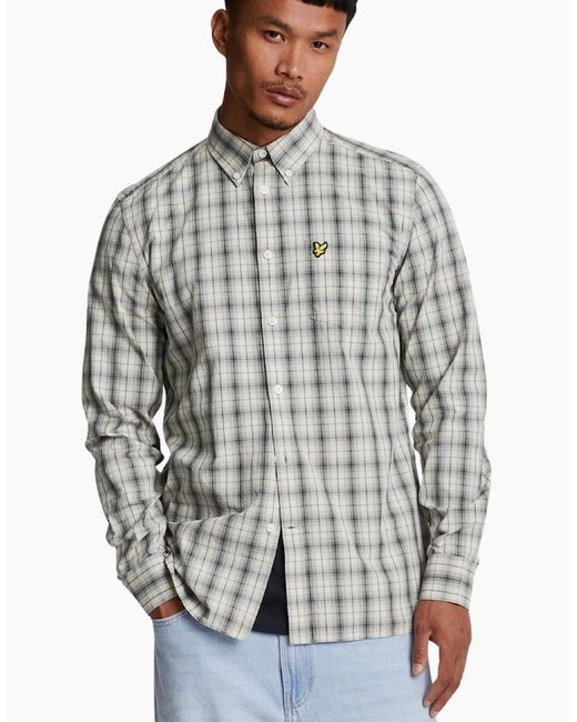 Lyle & Scott Gray Lyle & Scott Washed Check Poplin Gunmetal Long Sleeve Shirt for men
