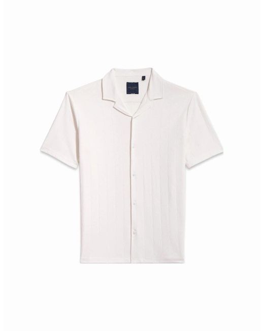 Guide London White Short Sleeve Open Collar Knit Shirt Ecru for men