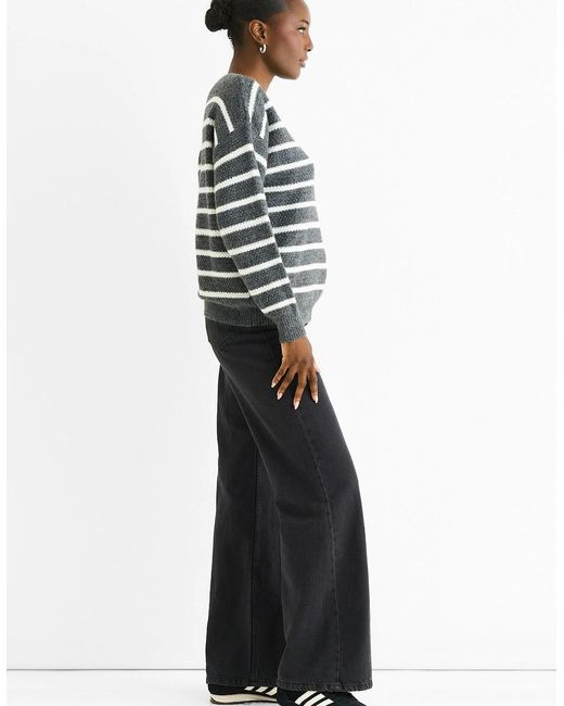 Gini London Gray Stripe Chunky Knit Oversized Jumper
