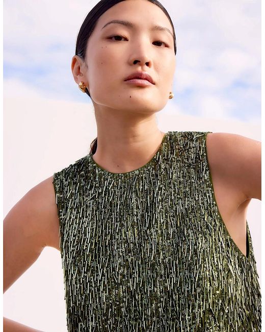 Ro&zo Green Nina- Sequinned Bead-Embellished Shift Dress