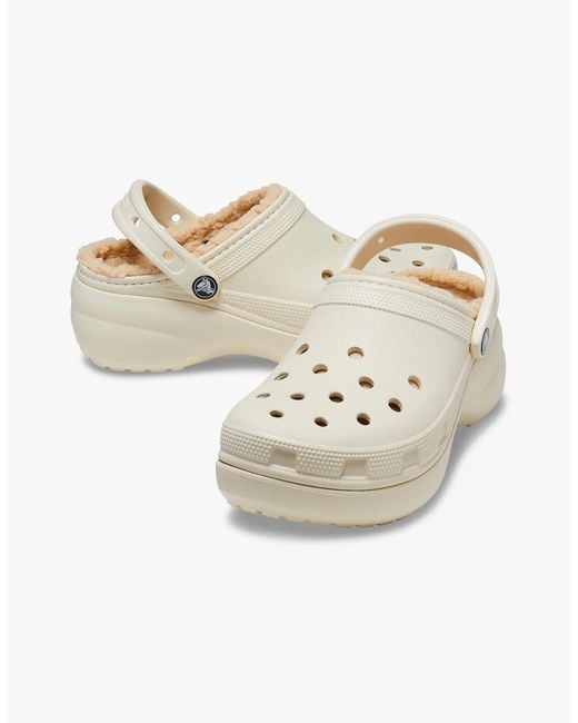 CROCSTM White 207938-2Y2 Classic Platform Lined Clogs Bone