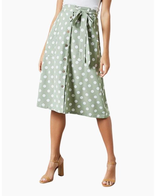 Brave Soul Green Mora Midi Skirts Stretchy Ladies Polka Dot Print Casual Bottom