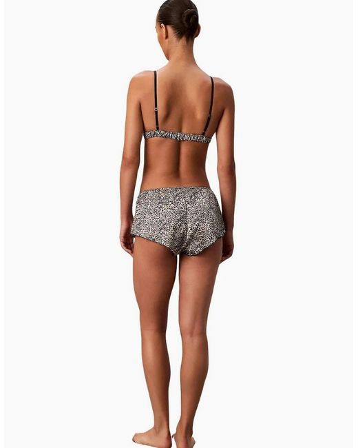 Calvin Klein White Signature Satin Boy Short, Animal Print