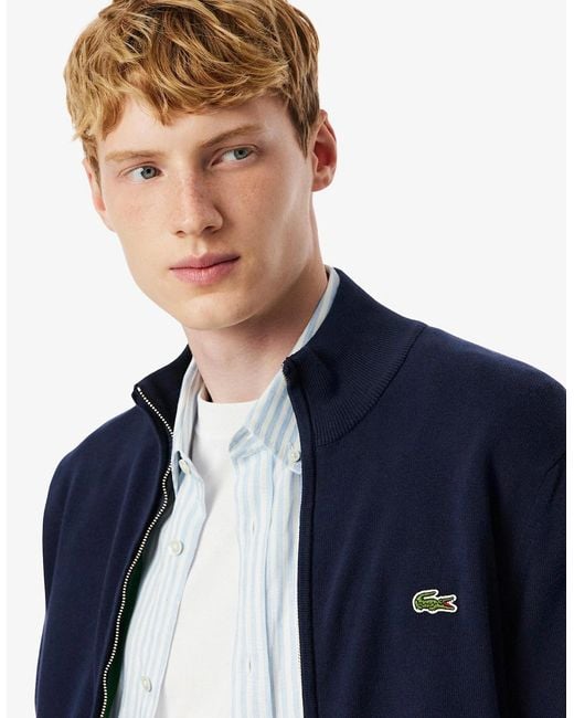 Lacoste Blue High Neck Zipped Cotton Sweater for men