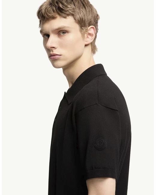 Moncler Black Knitted Polo Shirt for men