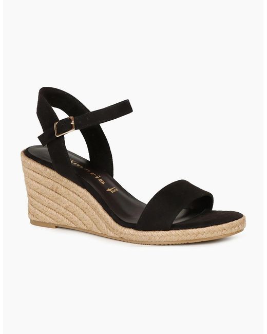 Tamaris Black Sweet Pea Wedge Heel Sandals