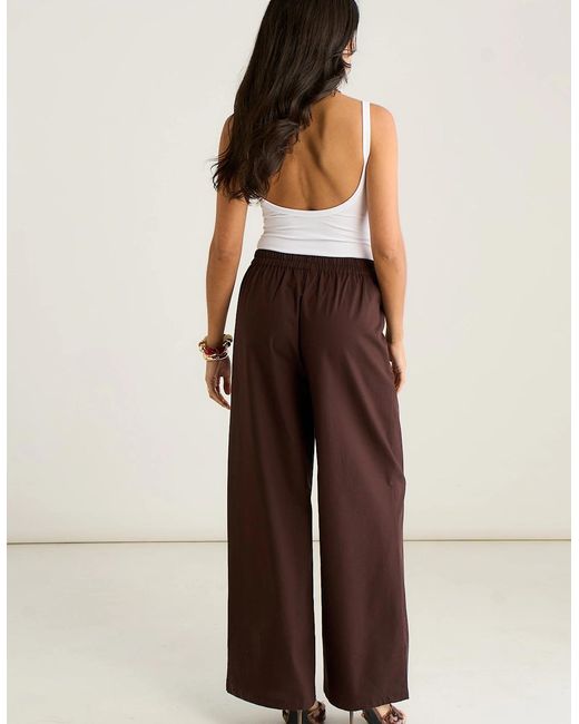 Gini London Brown Cotton And Linen Blend Wide Leg Trouser