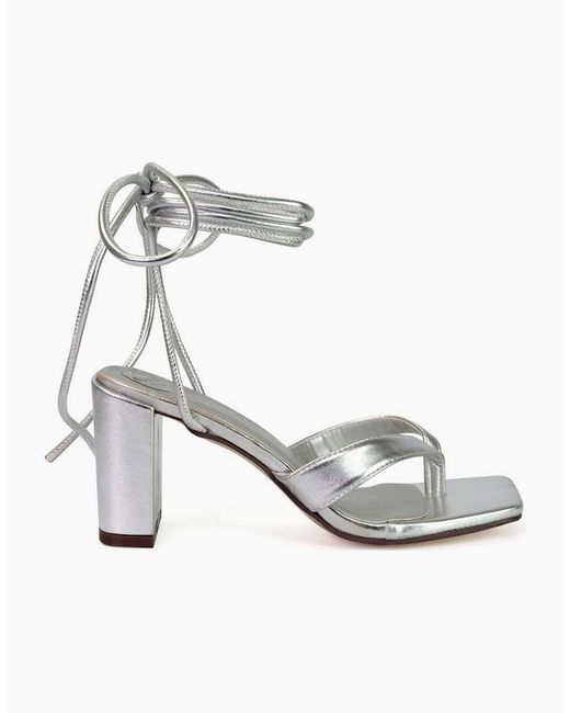 XY London White Ladies Kiko Metallic Medium Block Heel Sandals
