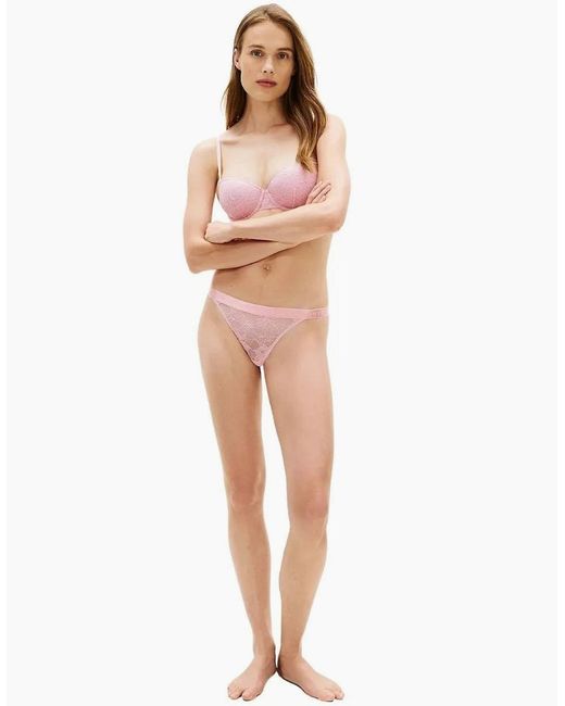 Tommy Hilfiger Pink Repeat Logo Floral Lace Tanga Thong, Bonita