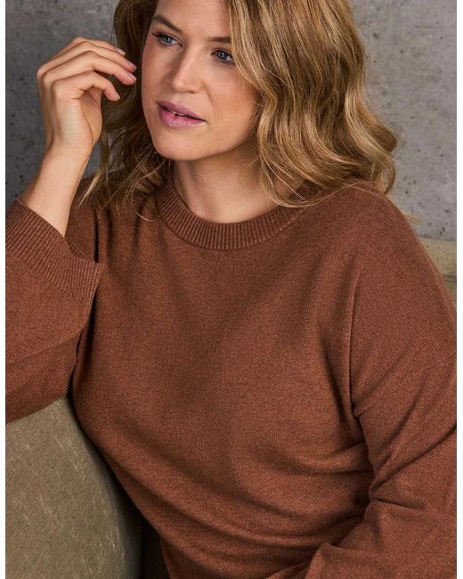 Live Unlimited London Brown Chestnut Round Neck Knitted Jumper With Cashmere