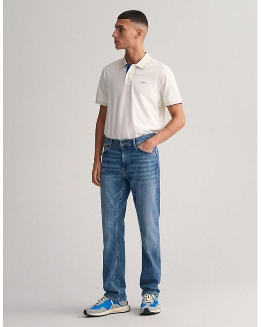 Gant White Regular Fit Short Sleeve Contrast Pique Rugger for men