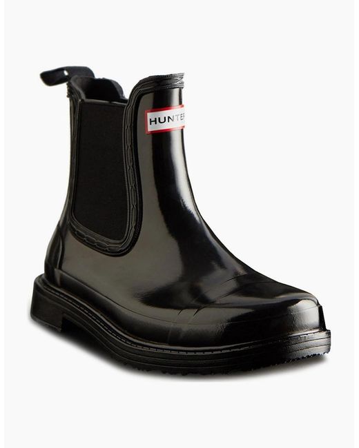 Hunter Black Commando Gloss Chelsea Boot Wellingtons
