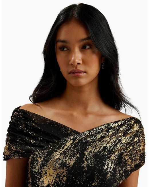 Ted Baker Black Serinha Bardot Foil Printed Midi Dress