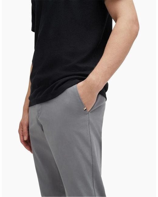 Boss Gray Kaito3 Solid Patterned Straight Chinos for men