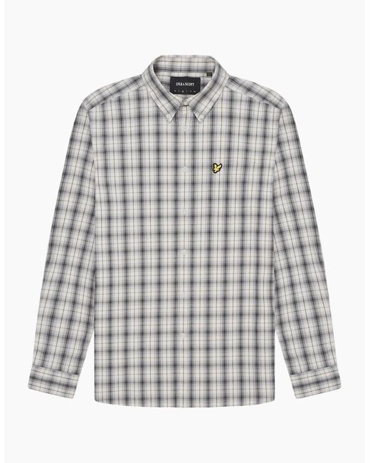 Lyle & Scott Gray Lyle & Scott Washed Check Poplin Gunmetal Long Sleeve Shirt for men