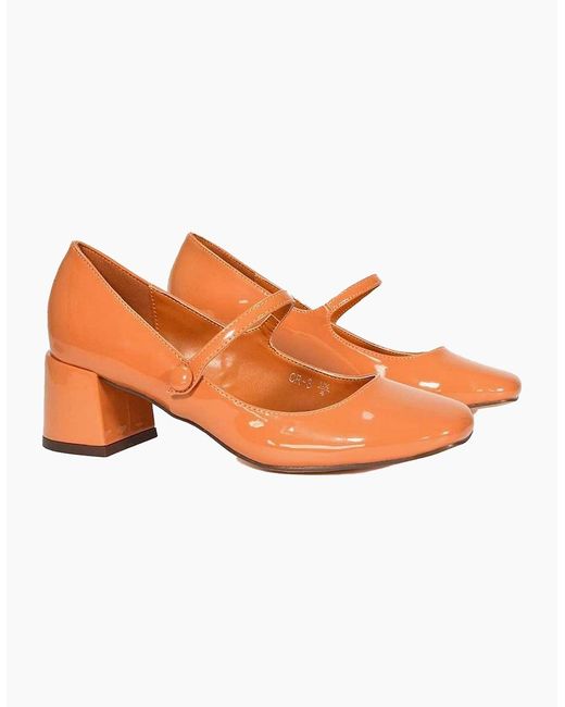 XY London Orange Ladies Leneka Slip-On Low Block Heel Court Shoes
