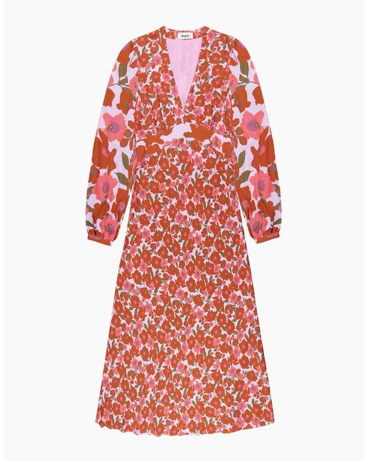 Ro&zo Red Lilac And Coral Poppy-Print Midi Dress