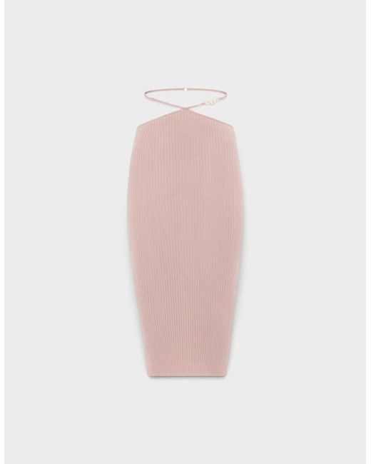 Amiri Pink Ribbed Staggered Midi Skirt