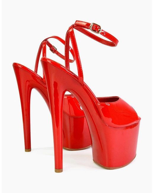 XY London Red Ladies Sunshine Patent Strappy Platform High Heels